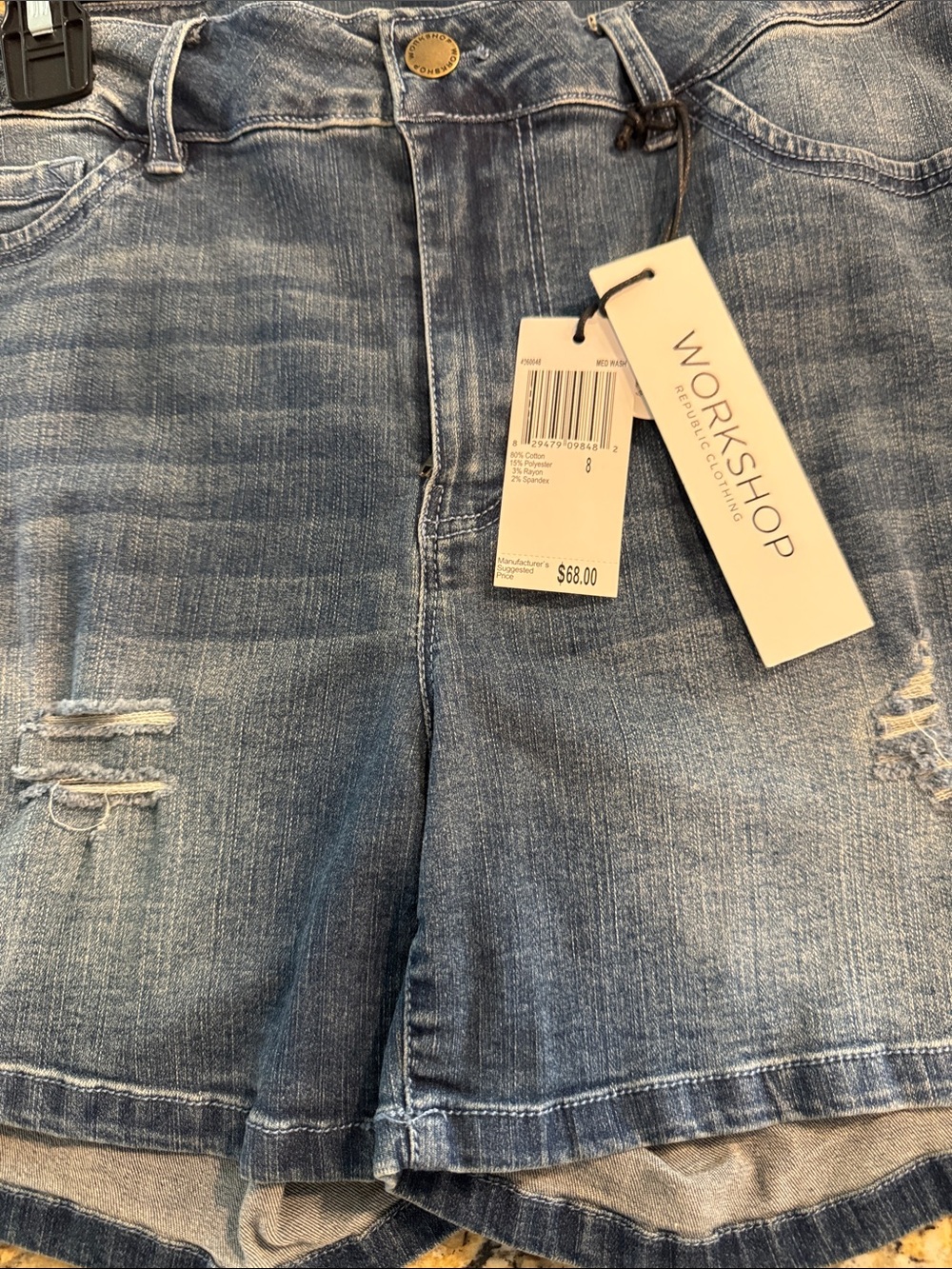Workshop Republic Clothing Ladies Light Blue Distressed Relaxed Jeans Shorts
